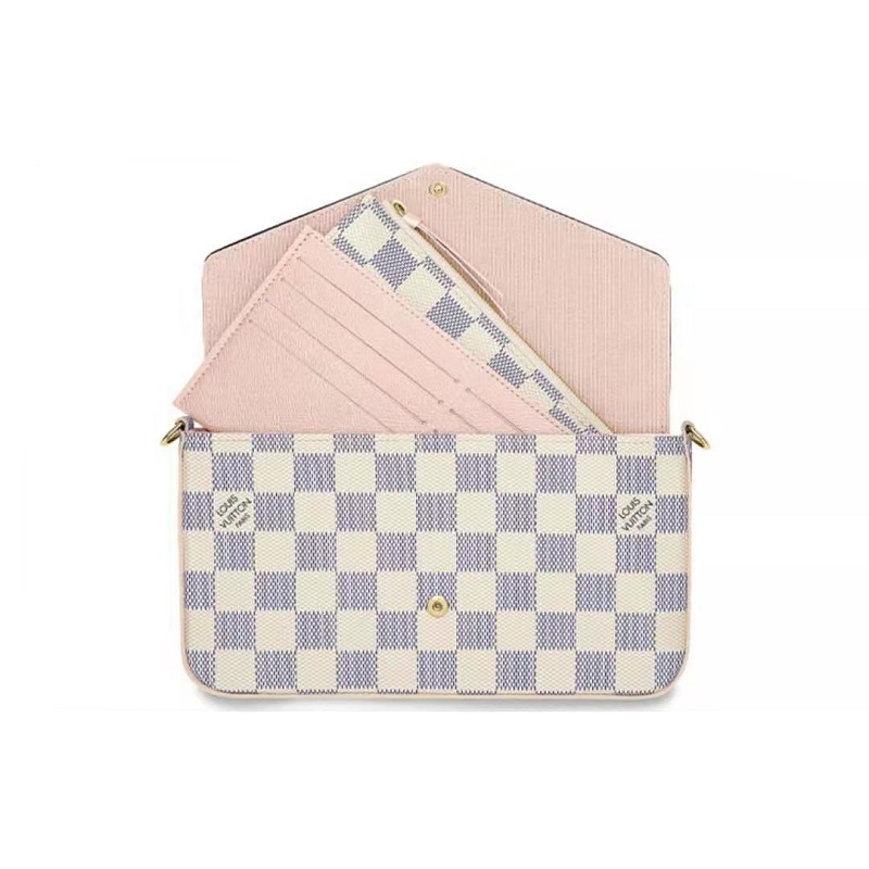 pochette flicie 链条包帆布/配皮lv女包白棋盘格三合一单肩斜挎包