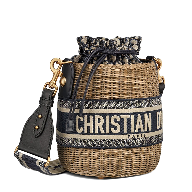 dior/迪奥 dior wicker bucket bag 蓝色斜纹提花柳条编织水桶包 m