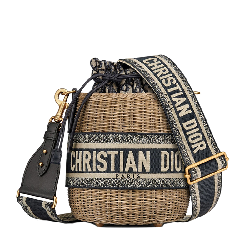 dior/迪奥 dior wicker bucket bag 蓝色斜纹提花柳条编织水桶包 m