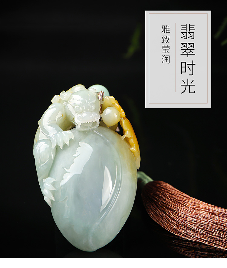 印象眸/印象眸 翡翠手把件 立体雕刻糯种黄翡螭龙孤品玉石挂件 附送