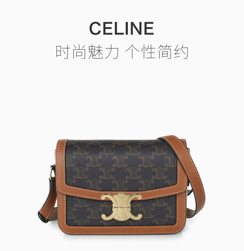 celine/赛琳 triomphe系列女士黄褐色帆布配皮老花印花图案单肩包斜