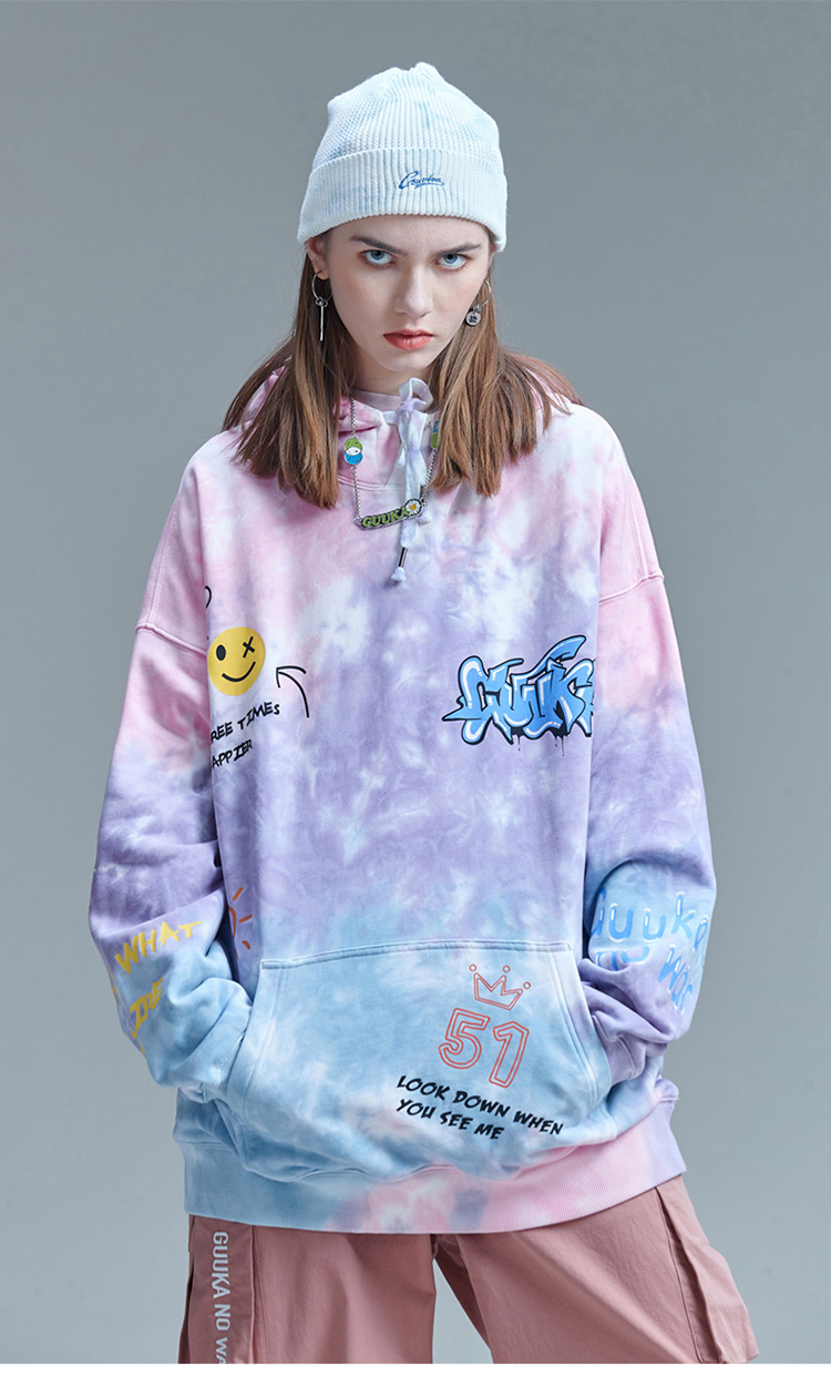 古由卡guuka潮牌扎染连帽卫衣女2020新款嘻哈情侣印花运动加厚帽衫