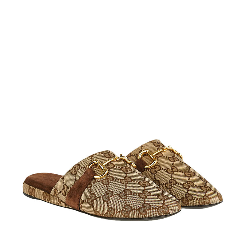 包税】gucci/古驰 古琦女鞋 女士gg马衔扣经典时尚啡色穆勒鞋拖鞋凉拖