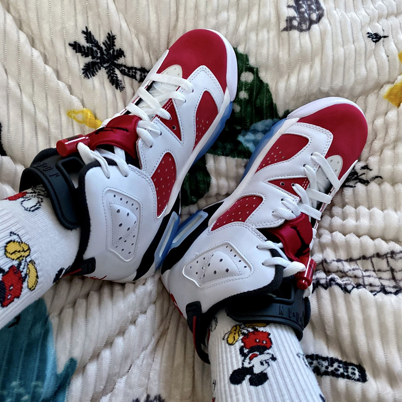 nike/耐克 air jordan 6 carmine 男女同款 2021复刻 aj6 胭脂红 白红