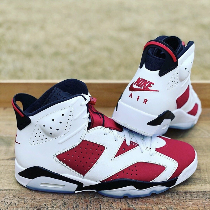 nike/耐克 air jordan 6 carmine 男女同款 2021复刻 aj6 胭脂红 白红