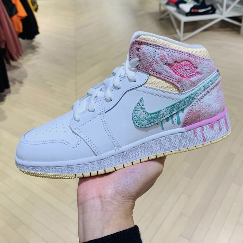 nike/耐克 air jordan 1 mid 女款 aj1 冰淇淋粉 油漆 白粉 马卡龙 中