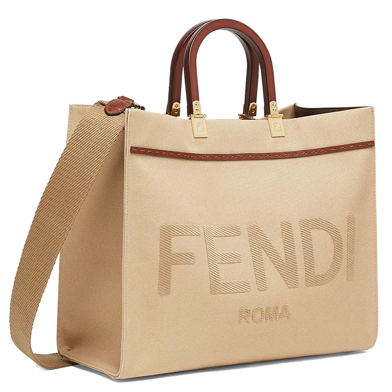 【包税】fendi/芬迪 21早春新款 米色帆布小牛皮 刺绣 fendi roma"