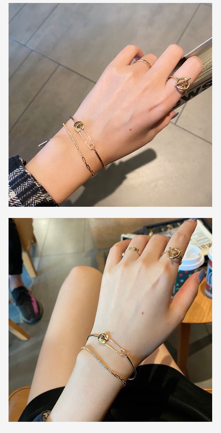 loving/爱在此时 个性潮款前卫创意18k金别针手镯时尚百搭潮流手镯