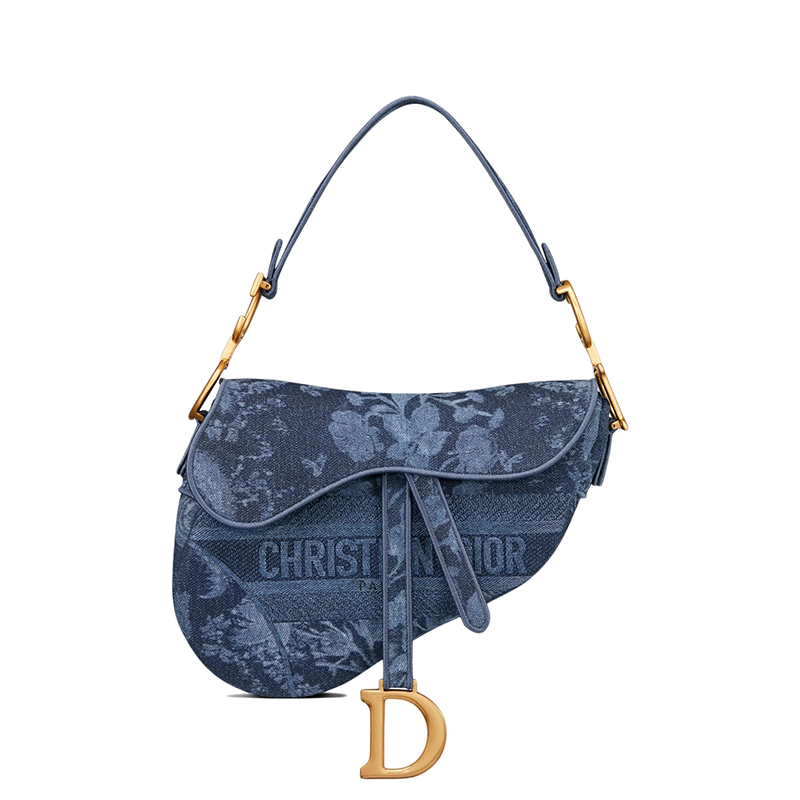 【包税】dior/迪奥 21春夏新款saddle系列 女士蓝色dior flowers刺绣