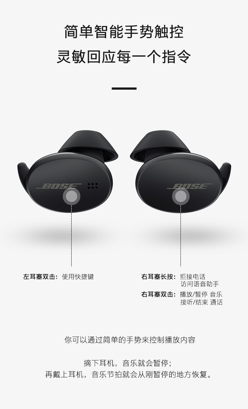 bose/bose无线耳塞 真无线蓝牙耳机 bose小鲨 手势触控 鲨鱼鳍防掉落