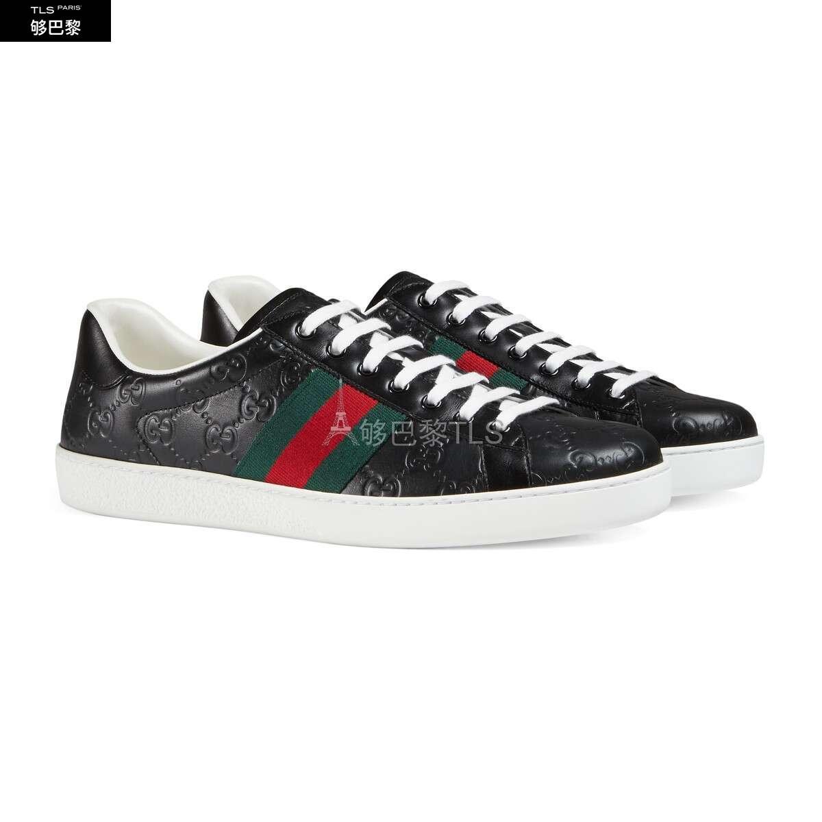 gucci古驰 21年秋冬男士 ace系列gucci signature皮革运动鞋 386750 c
