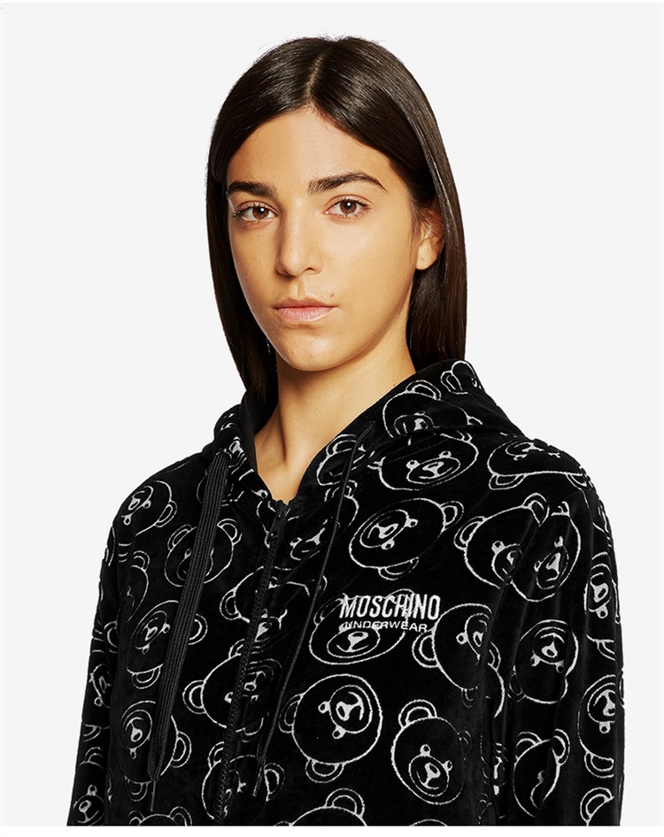 moschino/莫斯奇诺【大陆现货】女士外套经典小熊图案连帽开衫上衣女