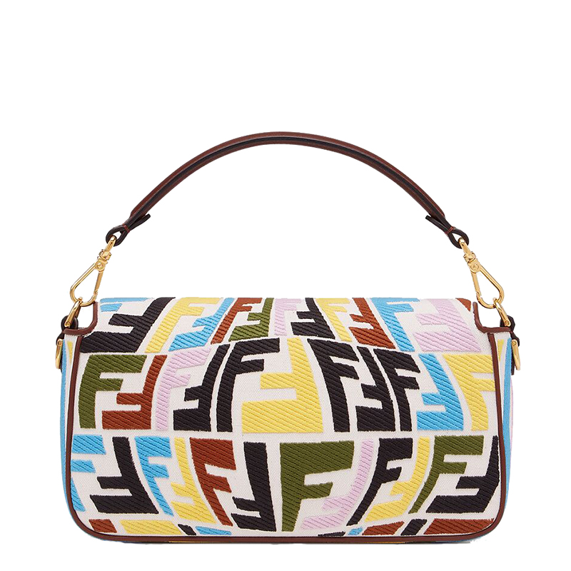 【包税】fendi/芬迪 2021秋冬新款 baguette系列 女士五彩刺绣帆布袋