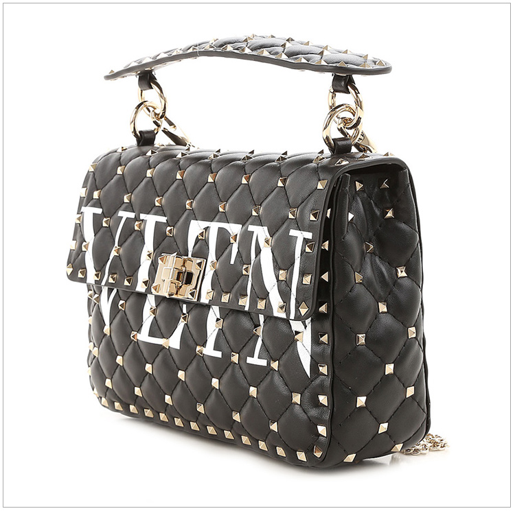 valentino/华伦天奴 女士黑色皮质经典logo款单肩手提挎包