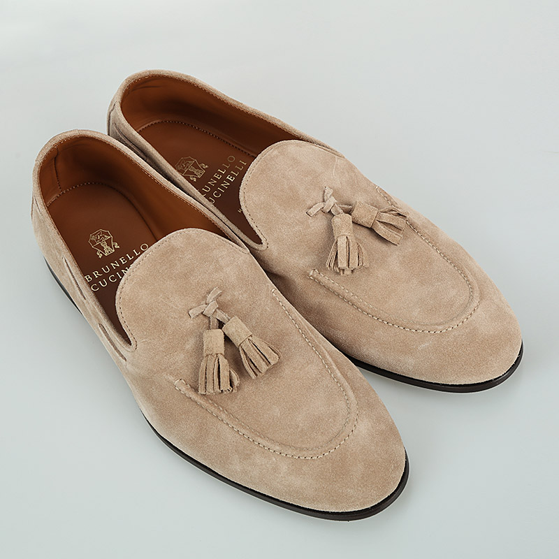 brunello cucinelli/brunello cucinelli 绒面皮流苏男士乐福鞋 mzucc