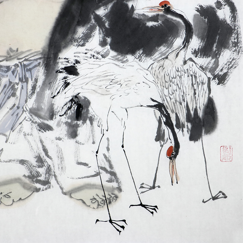 名家藏品/中美协名家/孙培增国画《鹤舞春常在》/68x68cm/传统水墨