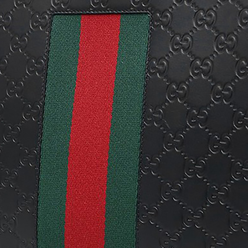 瑕疵折扣gucci/古驰 黑色皮质印花logo经典绿红绿条纹手包 475316 cwc