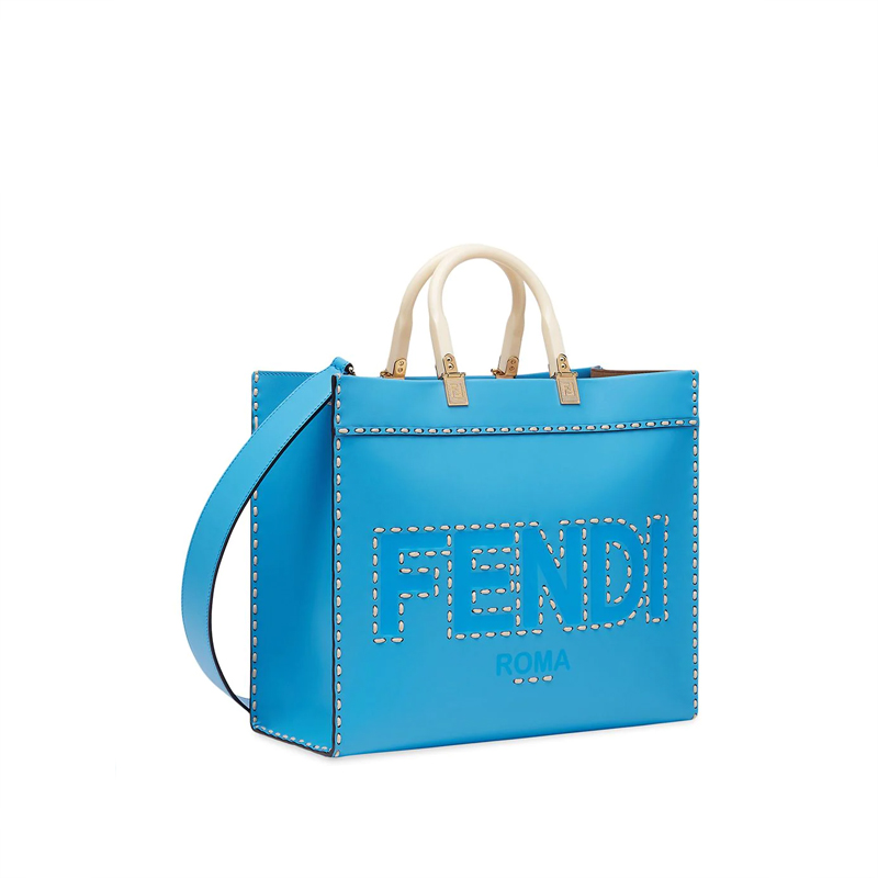 【包税】fendi/芬迪 2021秋冬新款 女士中号蓝色 fendi roma徽标手提