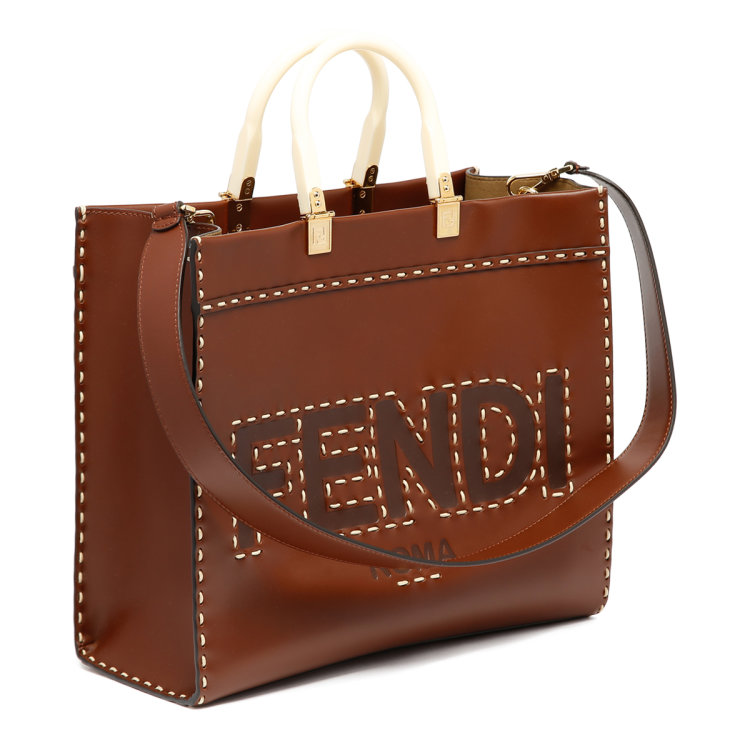 【包税】fendi/芬迪 2021秋冬新款 女士中号棕色 fendi roma徽标手提