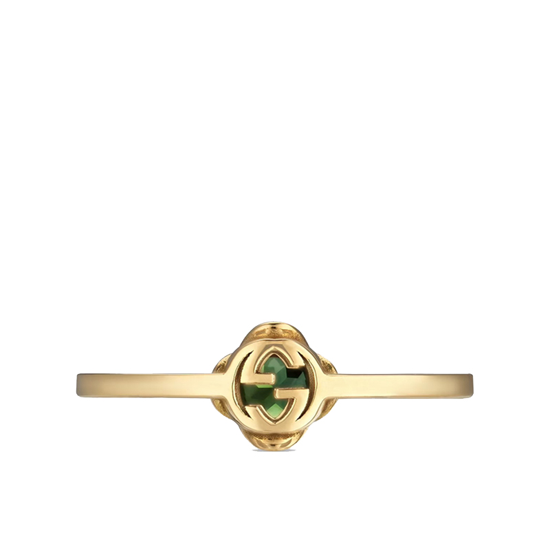 【包税】gucci/古驰21年秋冬新款gg系列 18k黄金gg细节花瓣碧玺戒指