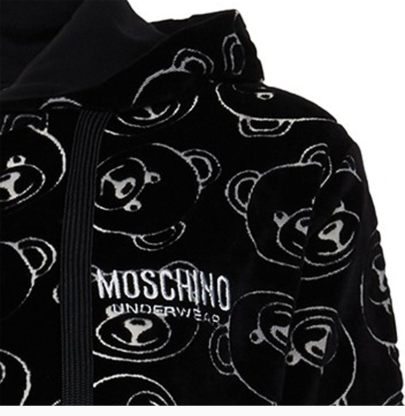 moschino/莫斯奇诺 女士黑色棉质混纺涤纶经典字母徽标小熊印花拉链开