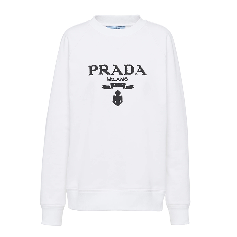 【包税】prada/普拉达 21年秋冬新款 女士白色平纹针织圆领oversize