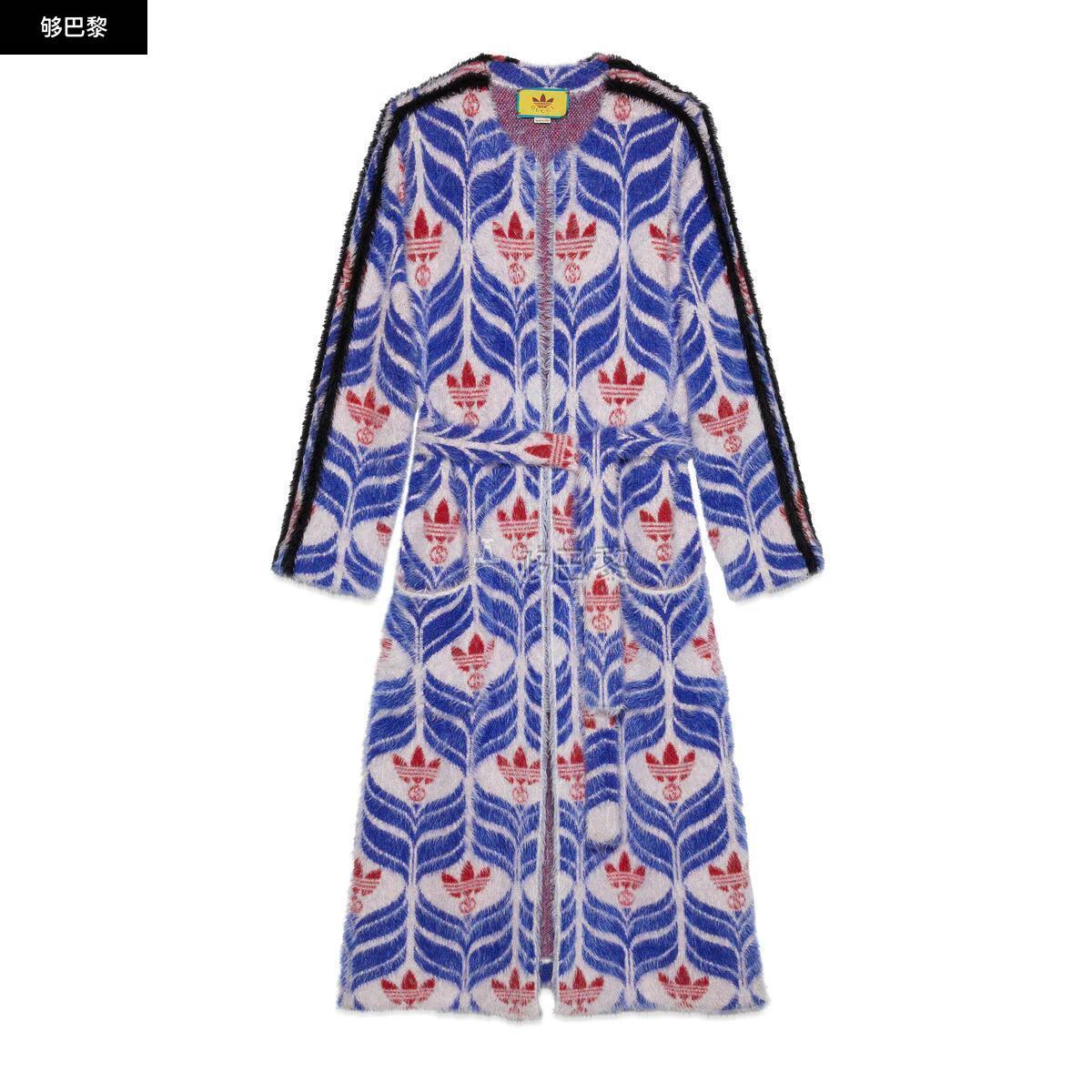 GUCCI Adidas GG Trefoil outer with fur belt 717692 blue M