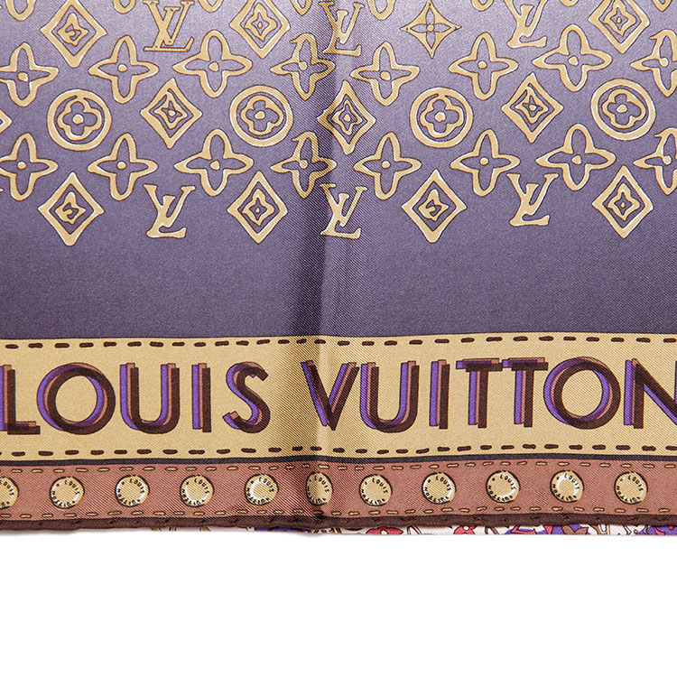 louis vuitton(路易威登) 紫色渐变logo地图丝巾90