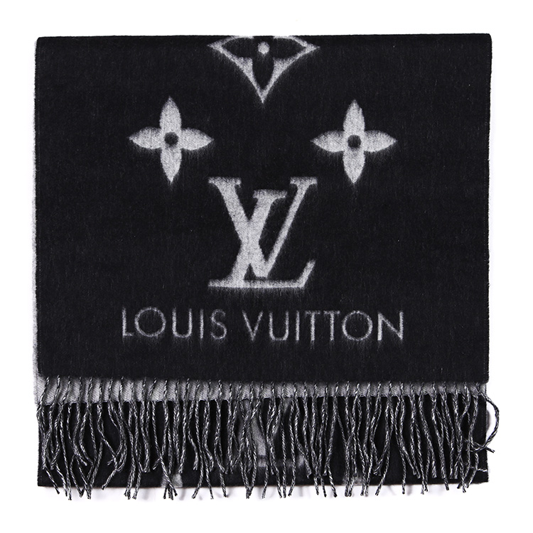 louis vuitton(路易威登) #黑/灰色logo图案reykjavik羊绒围巾 170 x