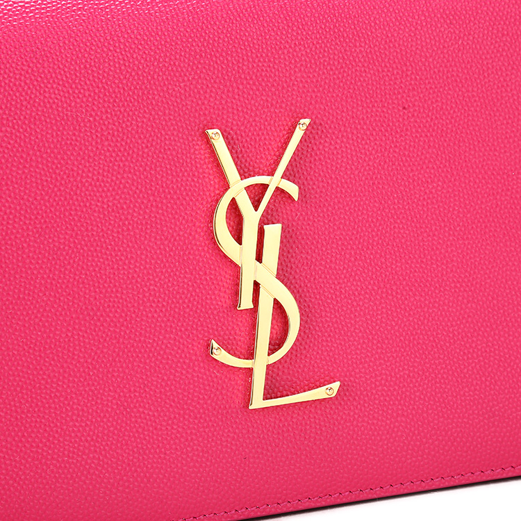 yves saint laurent(圣罗兰) 玫红色皮质金色logo手包