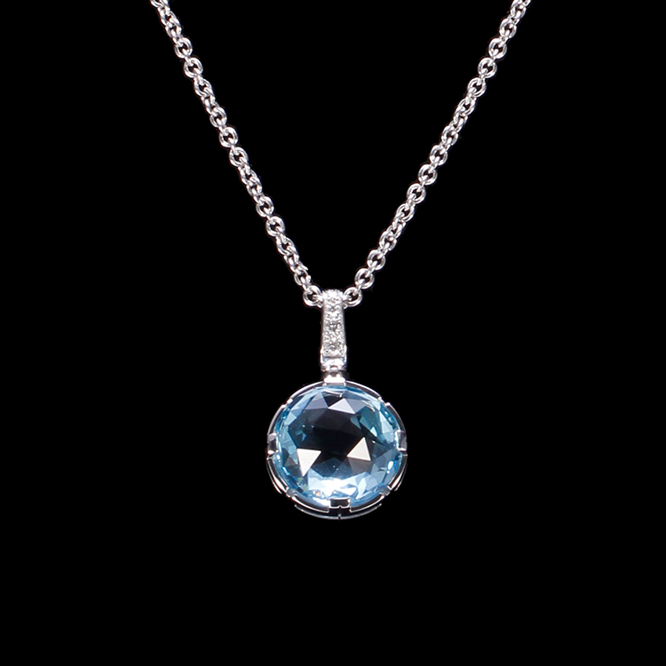 bvlgari(宝格丽) 18k白金镶钻蓝色宝石吊坠项链