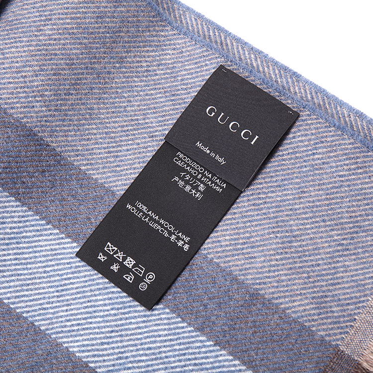 GUCCI(古驰) 蓝棕色竖条纹羊毛围巾30×180