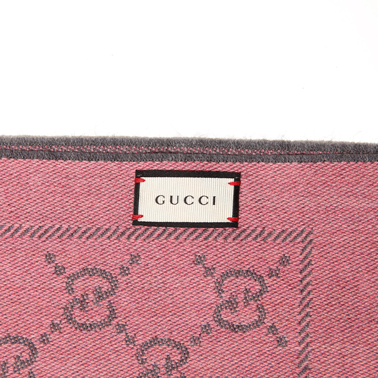 gucci(古驰) 灰/粉色logo羊毛围巾 48×180
