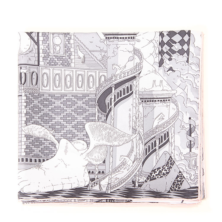 hermes(爱马仕) #灰白天马行空hippopolis真丝丝巾 90×90cm