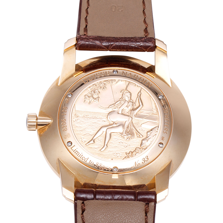 ulysse nardin(雅典) classico鎏金系列男士手动春宫浮雕机械腕表8206