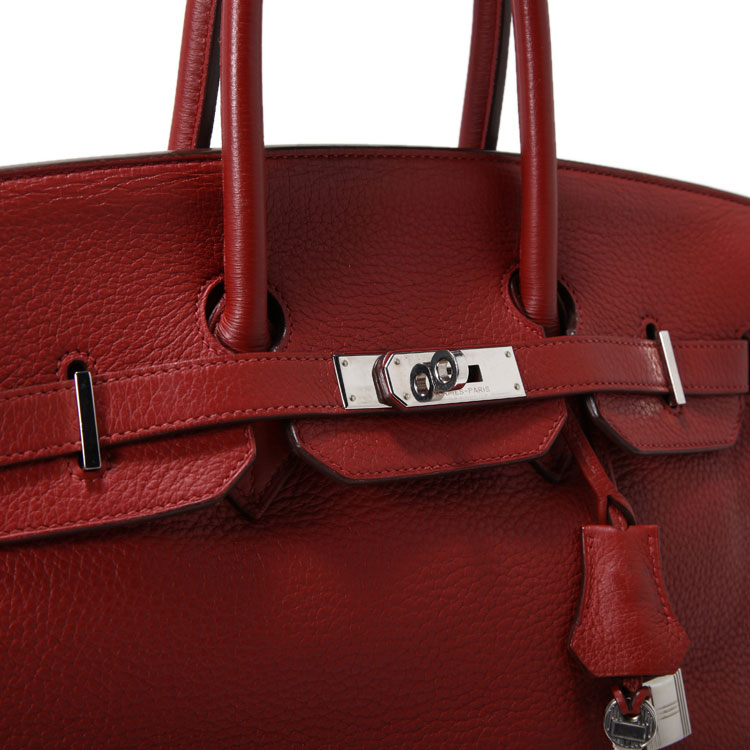 hermes(爱马仕) #暗红色皮质银扣birkin35手提包