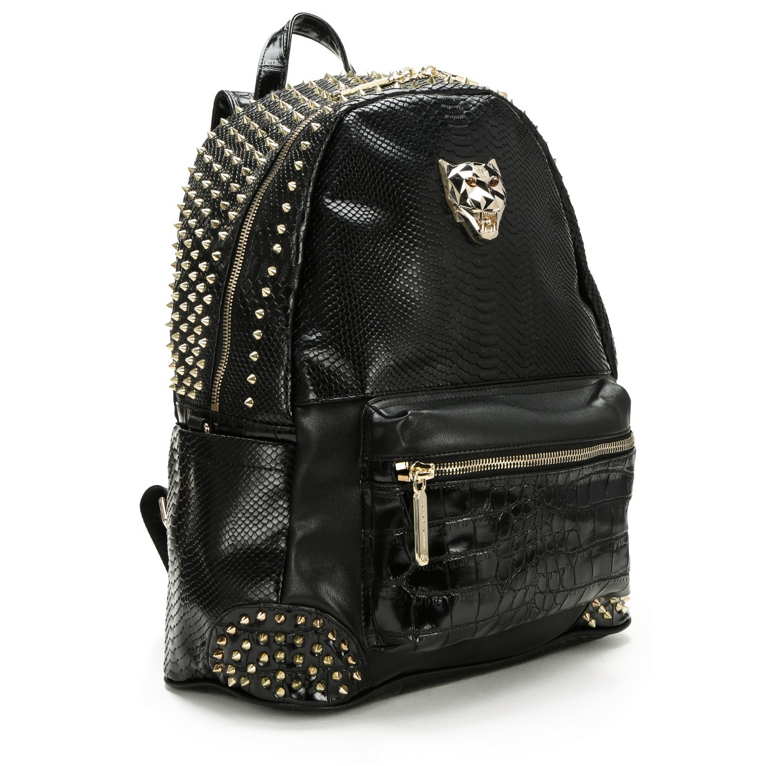 philipp plein/philipp plein鳄鱼皮效果黑色双肩包