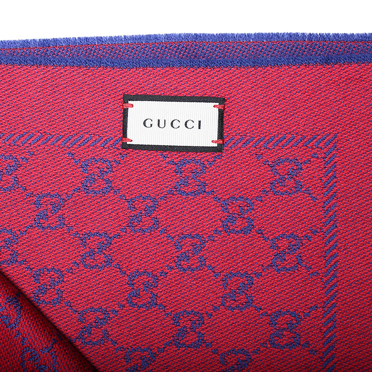 gucci(古驰) 蓝/红色logo羊毛围巾