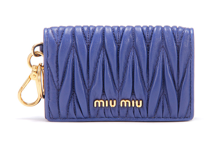 miumiu(缪缪 蓝色皮质褶皱按扣零钱包