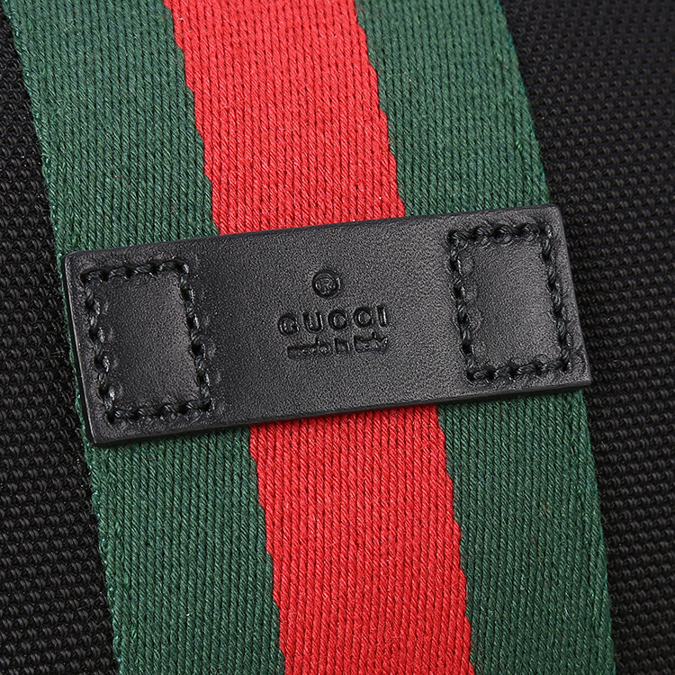 gucci(古驰) 黑色帆布绿红绿条斜挎包