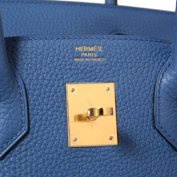 hermes(爱马仕 r2玛瑙蓝皮质金扣手提包birkin30