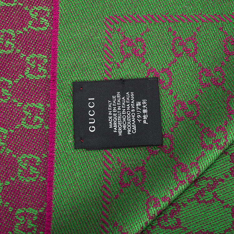 gucci(古驰) #紫/绿色经典logo图案女士羊毛围巾 48*180cm