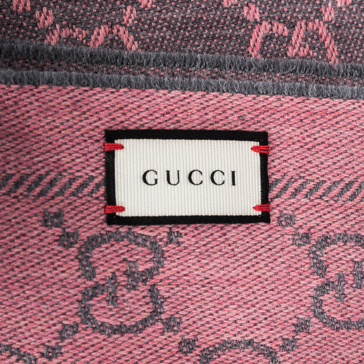 gucci(古驰) 灰底粉色花纹羊绒围巾48*180