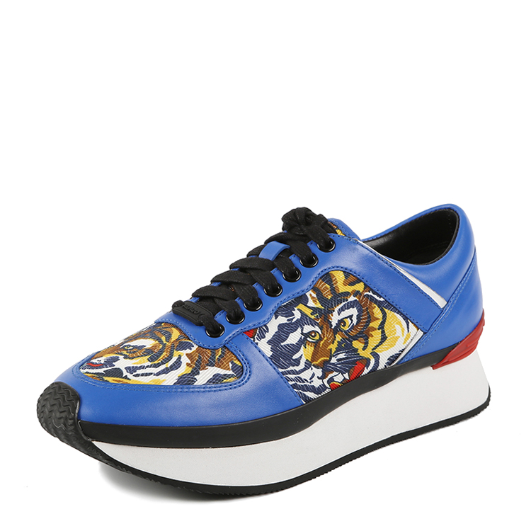 kenzo/高田贤三牛皮老虎纹厚底休闲女士运动鞋 蓝色 35