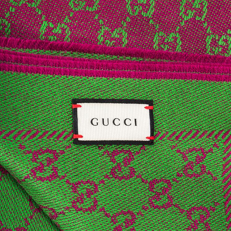 gucci(古驰) #紫/绿色经典logo印花双面围巾 48*180cm
