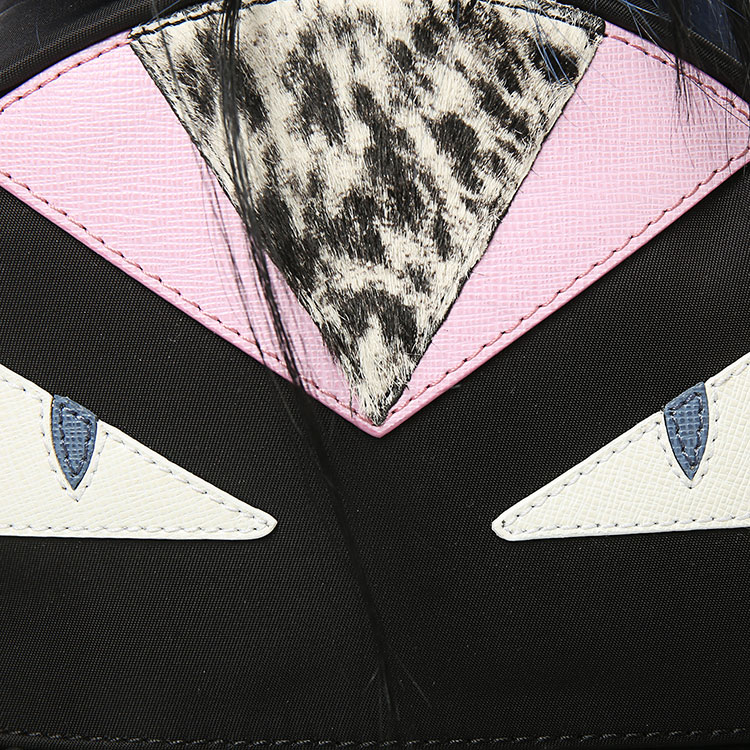 【包税】fendi 黑色尼龙粉/白眼睛毛球小恶魔双肩包 8bz038 48z eu