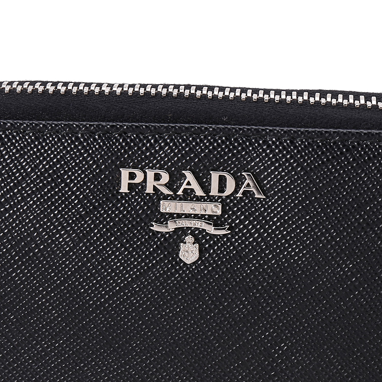 prada(普拉达) #黑色十字纹皮质长款拉链钱夹