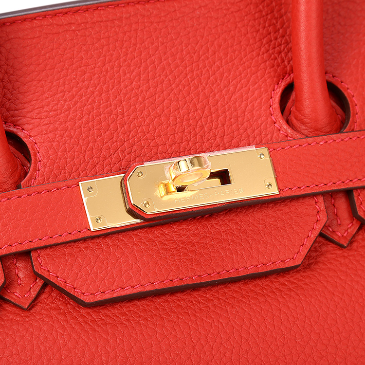hermes(爱马仕) 红色皮质金扣手提包birkin35