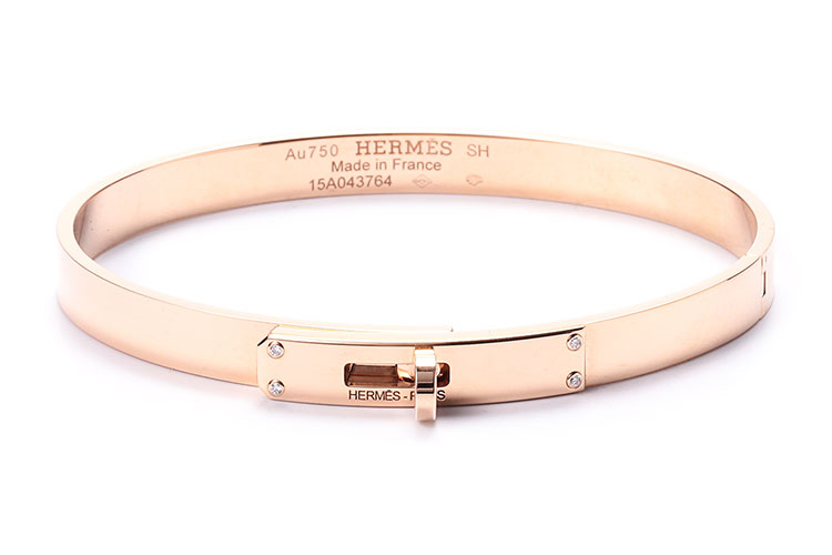 hermes(爱马仕) 18k玫瑰金kelly扣镶钻手镯sh