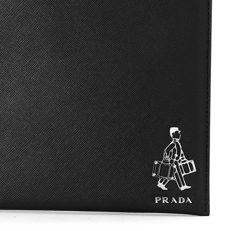 prada(普拉达) #黑色皮质银色旅行者装饰mini ipad套